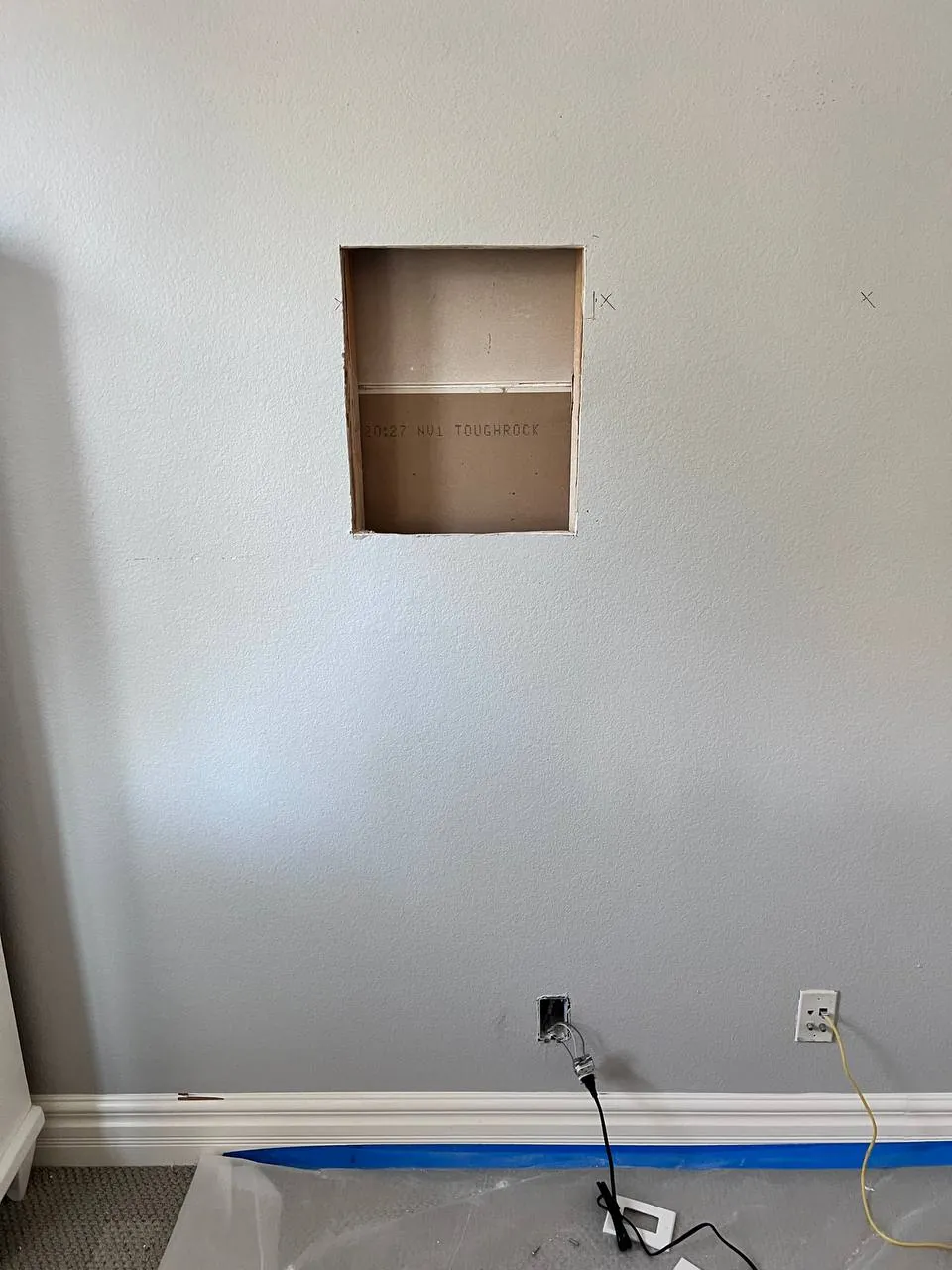 Patched and sanded drywall ready for paint