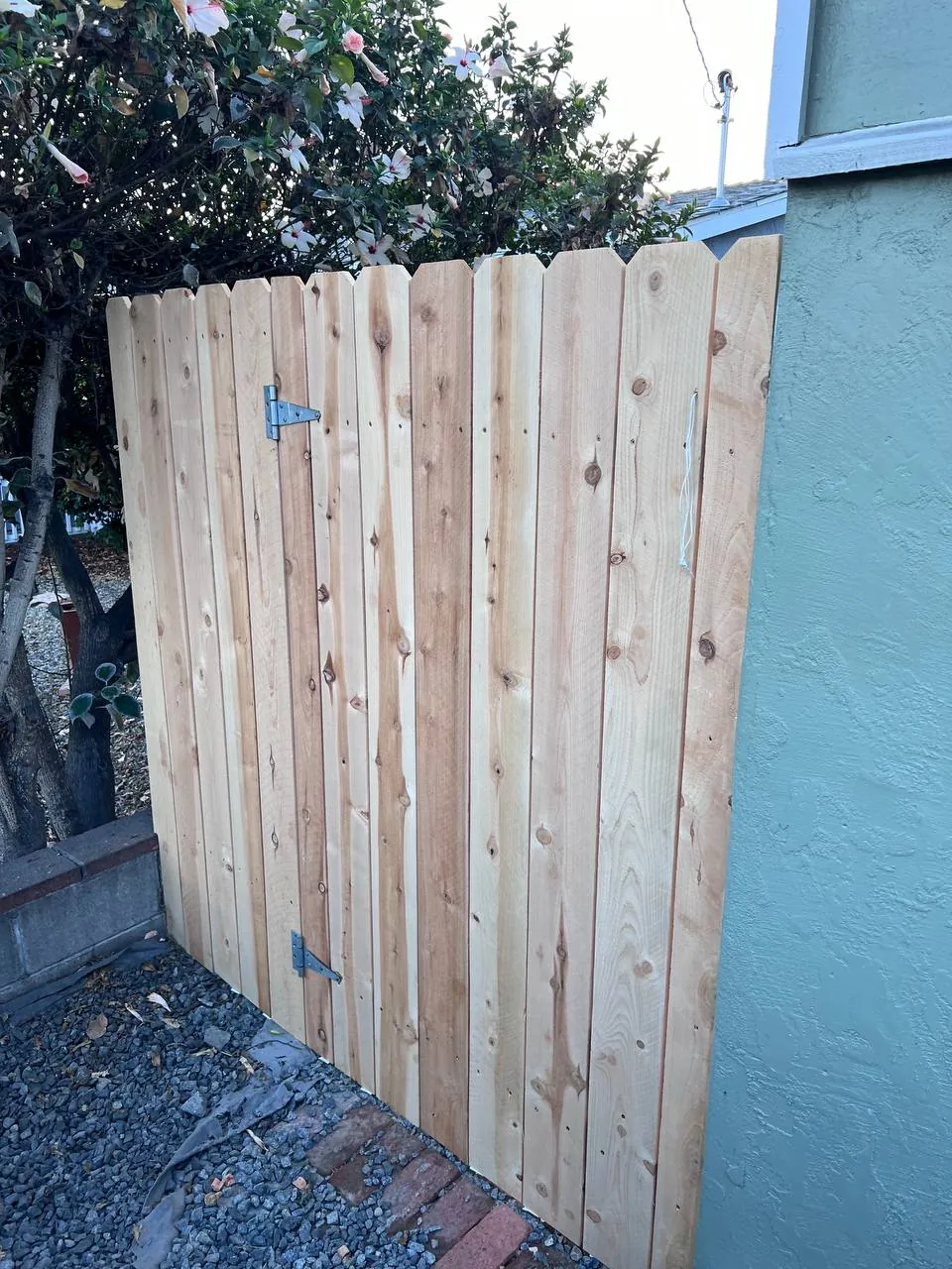 New wood privacy fence with vertical boards in a San Diego yard