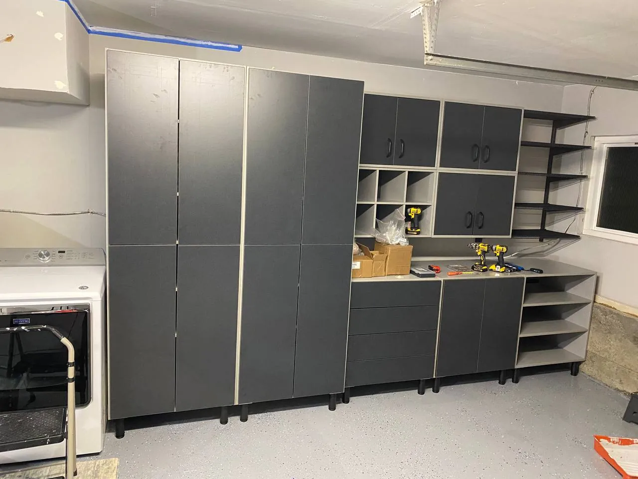 Custom dark garage storage cabinet system